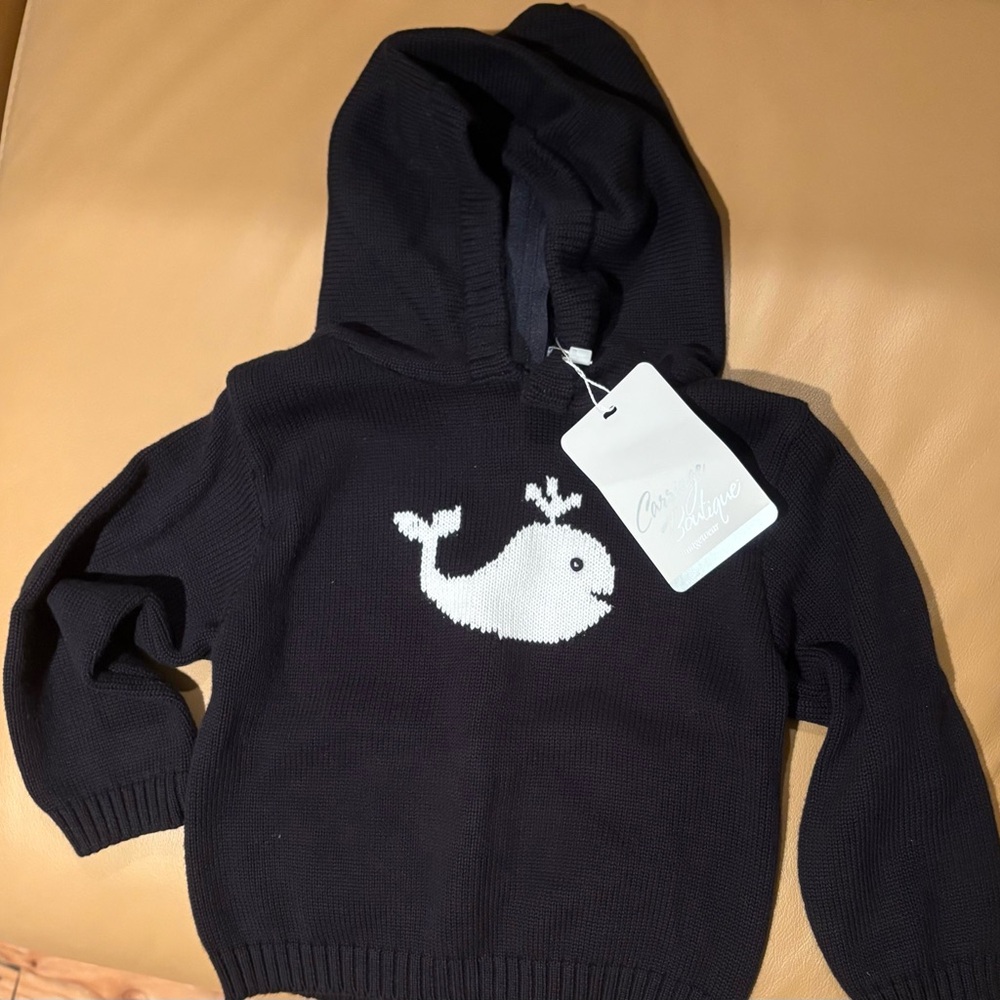 Navy zip-up the back hoodie with white whale
